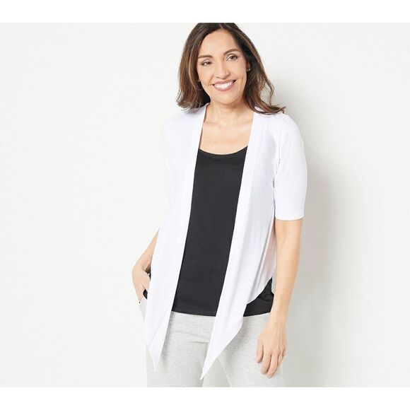 D-208 Cuddl Duds Flexwear Twin Set Tank and Elbow Sleeve Cardi WHITE BLACK sz S - Picture 1 of 1